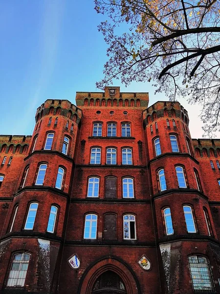 Vue Bas Bâtiment Brique Rouge Stargard Pologne — Photo