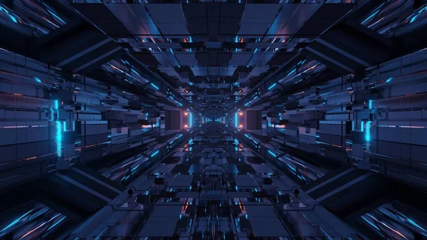 Futuristic sci-fi space tunnel passageway with glowing shiny lights — Stock Photo, Image