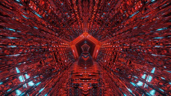 Pabellón metálico futurista con paredes rojas brillantes. — Foto de Stock