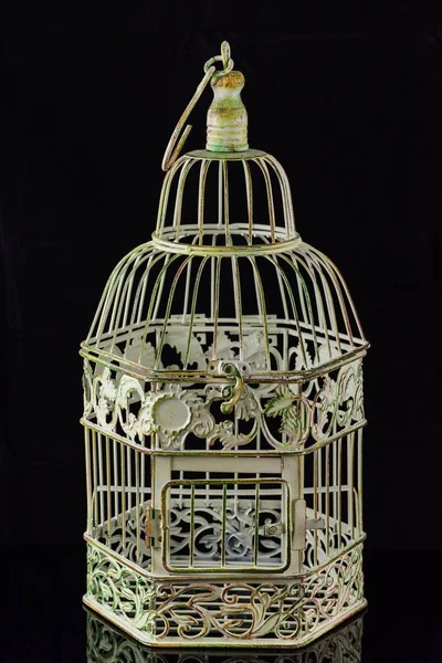 Vertical Shot Vintage Birdcage Black Background — Stock Photo, Image