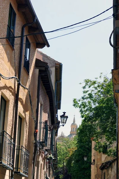 Verticaal schot van huizen en een boom in Segovia, Spanje — Stockfoto