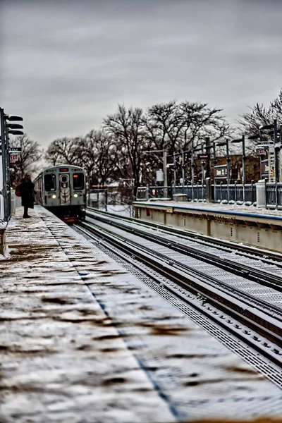 Treno metallico nella stazione ferroviaria di Chicago — Foto Stock