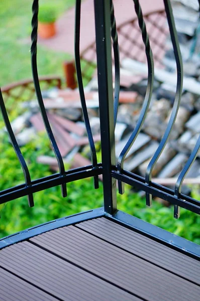 Vertical Shot Metal Fence Balcony View Backyard Background - Stock-foto