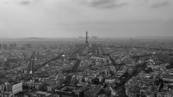 Grayscale záběr budov a Eiffelova věž v Paříži — Stock fotografie