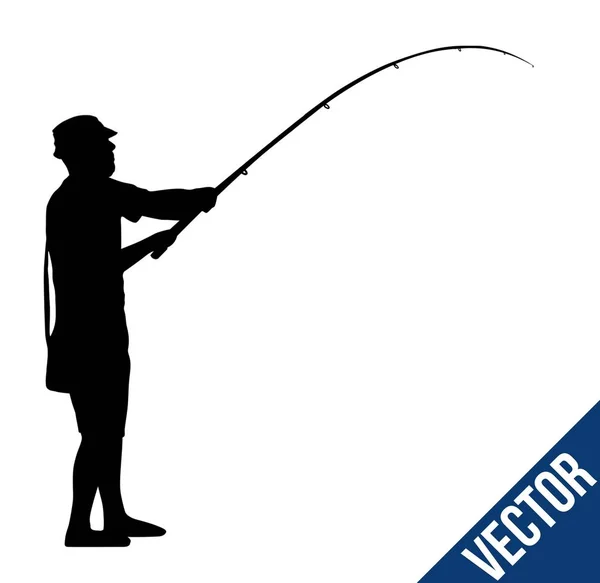 Illustrazione Della Silhouette Uomo Durante Pesca Uno Sfondo Bianco — Foto Stock