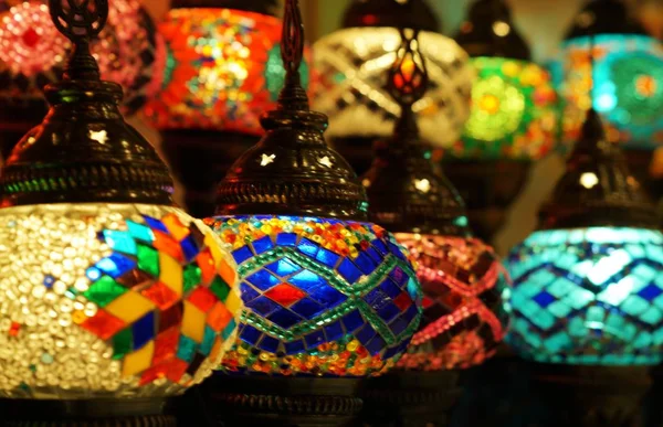 Beautiful shot of mosaic colorful lamps next to each other — Stock Photo, Image