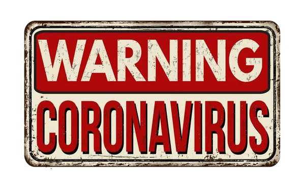 Red Coronavirus sinal de aviso em um estilo vintage em um fundo branco — Fotografia de Stock