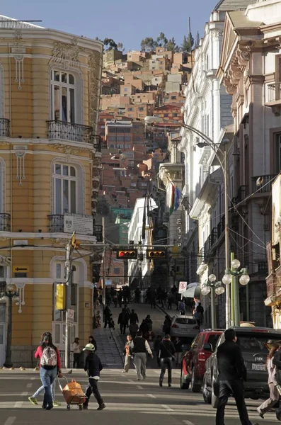 Paz Bolivia Setembro 2019 Setembro 2019 Paz Bolívia Pessoas Carros — Fotografia de Stock