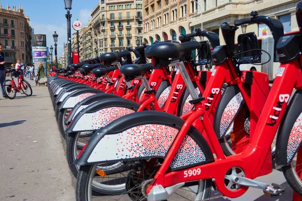 Βαρκελώνη Ισπανία Ιουν 2019 Shot Street Transportation Red Hybrid Rent — Φωτογραφία Αρχείου