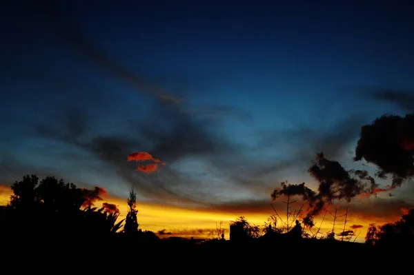 Uno Scatto Del Cielo Nuvoloso Delle Silhouette Degli Alberi Durante — Foto Stock