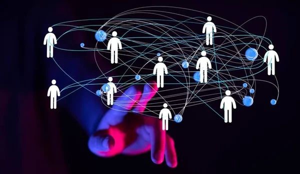 Virtual projection of a group of people - social media connection network concept — Stock Photo, Image