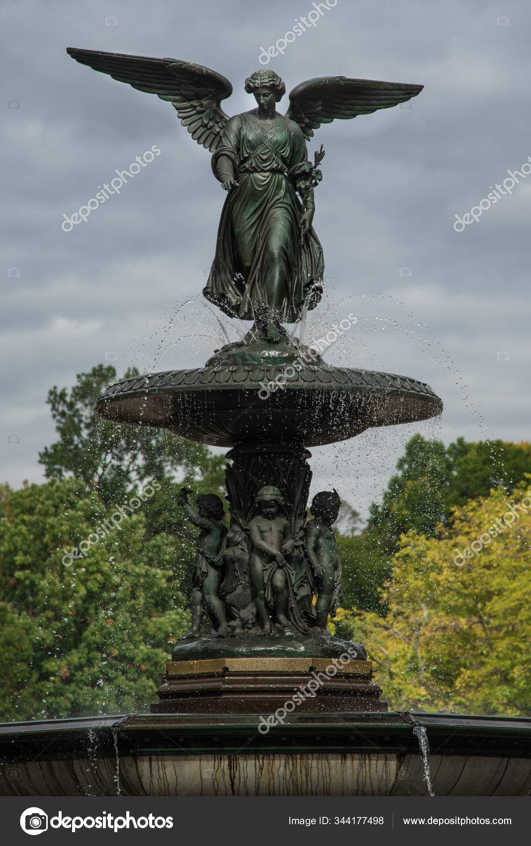 Bethesda Fountain with Angel of the Waters Sculpture, close-up