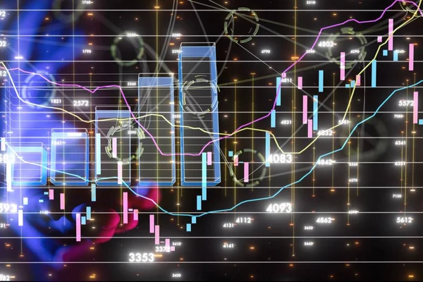 Empresário apresentando um gráfico econômico digital em um mercado de ações — Fotografia de Stock