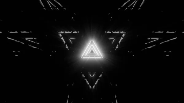 Egy Szürkeárnyalatos Felvétel Egy Geometriai Háromszög Alakú Alakról Neon Lézerfényben — Stock Fotó