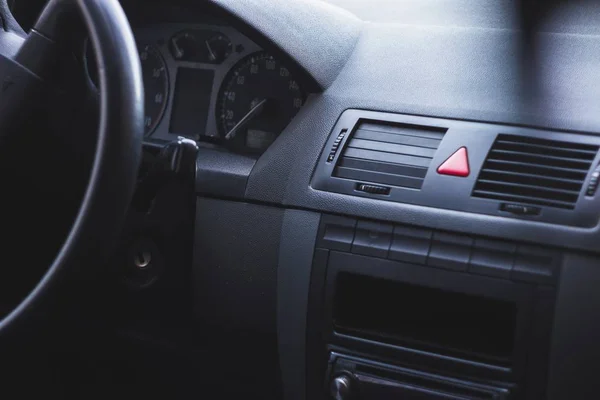 Interior Carro Com Volante Velocímetro — Fotografia de Stock
