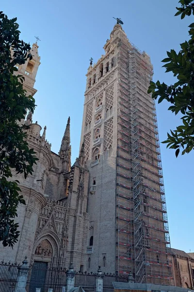 Foto vertical de la torre Giralda en España bajo cielo azul —  Fotos de Stock