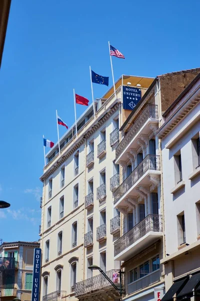 Cannes Francia Jun 2019 Banderas Francesas Americanas Europeas Ondeando Viento — Foto de Stock