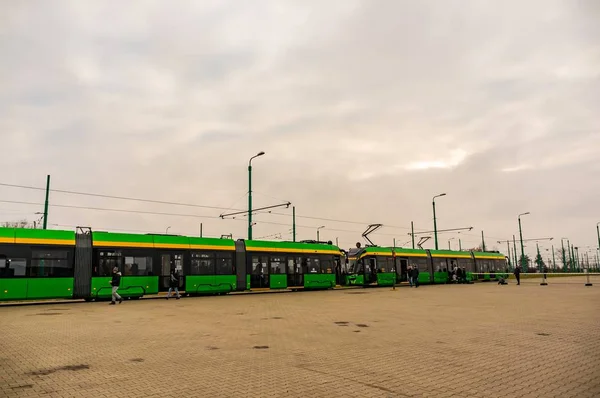 Poznan Polen Nov 2019 Grüne Ausstellung Der Straßenbahn Des Öffentlichen — Stockfoto