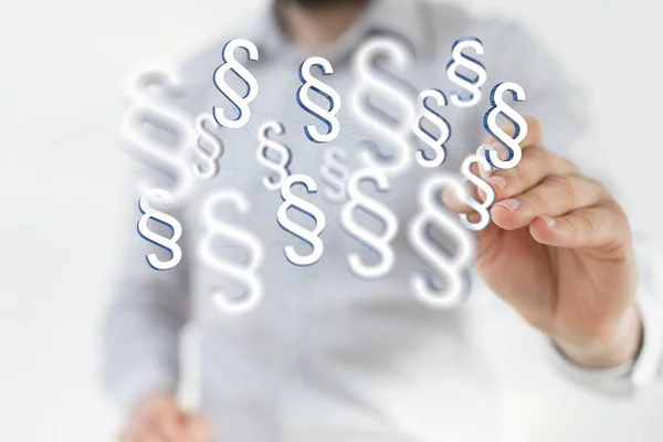 Person working with digital paragraph law symbols — Stock Photo, Image