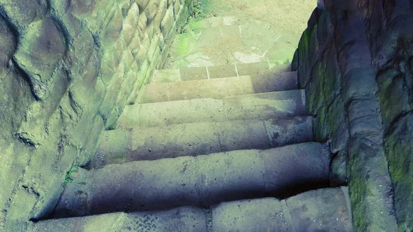 High angle shot of a castle stairs of the Goodrich Castle in Herefordshire, England — Stock Photo, Image