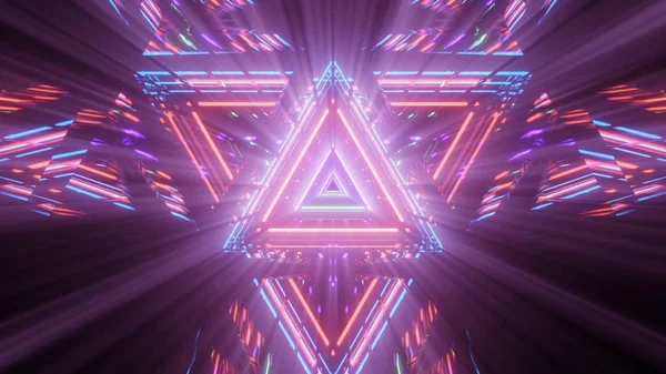 Neon Lazer Işığı Içinde Geometrik Üçgen Bir Figür — Stok fotoğraf