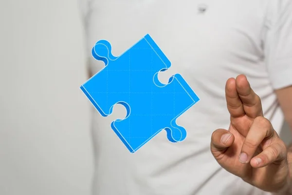 Illustration Blue Piece Jigsaw Puzzle Next Person Fingers — Stock Photo, Image