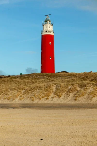 Tiro Vertical Farol Dunas Parque Nacional Texel Terras Baixas — Fotografia de Stock