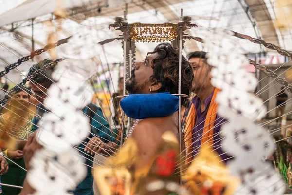 Singapur Singapur 2020 Thaipusam Una Celebración Religiosa Los Devotos Punto — Foto de Stock