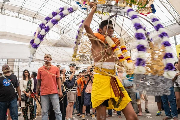 Singapur Singapur Şubat 2020 Thaipusam Dindarların Dini Bir Kutlamasıdır Işığı — Stok fotoğraf