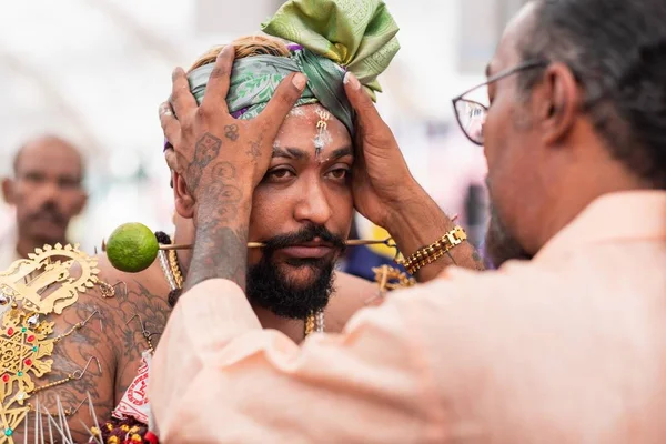 Singapur Singapur 2020 Thaipusam Una Celebración Religiosa Los Devotos Punto — Foto de Stock