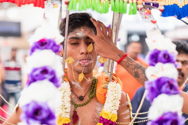 Singapur Singapur 2020 Thaipusam Una Celebración Religiosa Los Devotos Punto — Foto de Stock