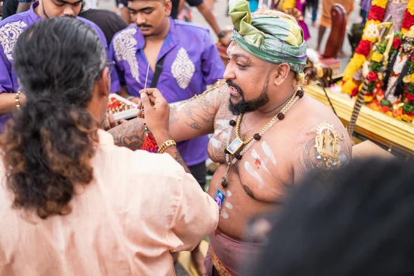 Singapur Singapur 2020 Thaipusam Una Celebración Religiosa Los Devotos Punto — Foto de Stock