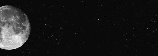 Tiro Panorâmico Universo Negro Com Estrelas Uma Lua Esquerda — Fotografia de Stock