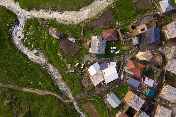 Высокий Угол Обзора Исторического Ландшафта Села Ушгули Грузии — стоковое фото