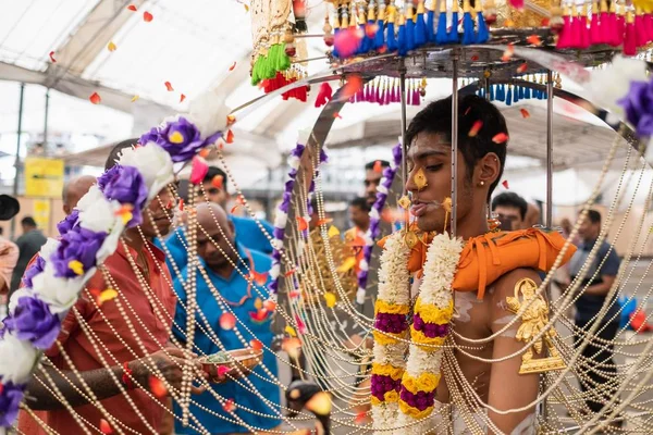 Singapur Singapur 2020 Thaipusam Una Celebración Religiosa Los Devotos Punto — Foto de Stock