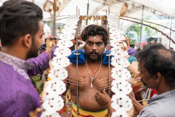 Singapur Singapur 2020 Thaipusam Una Celebración Religiosa Los Devotos Punto — Foto de Stock