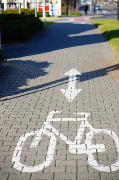 Высокоугольный Вертикальный Снимок Велосипедного Знака Булыжнике — стоковое фото