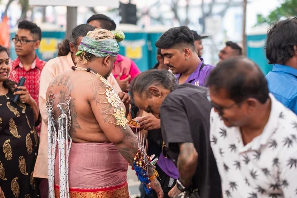 Singapur Singapur 2020 Thaipusam Una Celebración Religiosa Los Devotos Punto — Foto de Stock