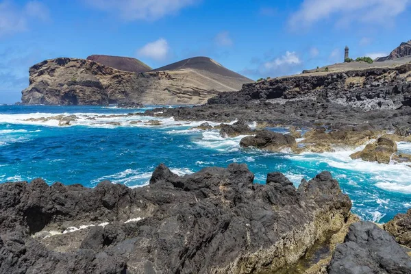 High Angle Shot Rocks Body Ocean Volcano Capelinhos Faial Azores — Stock Photo, Image