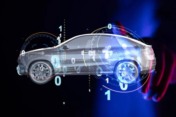 Wirtualna Projekcja Samochodu Koncepcja Rozwoju Technologicznego — Zdjęcie stockowe