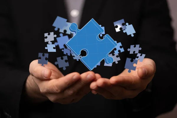 Illustration Several Pieces Jigsaw Puzzle Someone Hands — Stock Photo, Image