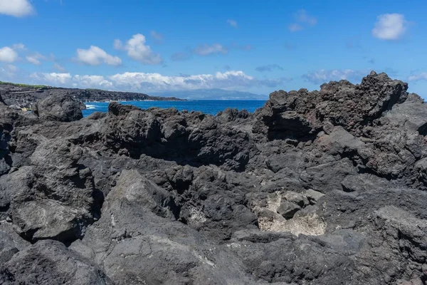 Schwarze Vulkanische Steine Der Küste Von Pico Azoren Portugal — Stockfoto