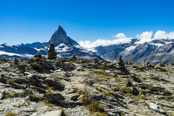 Hermoso Paisaje Montañoso Con Pico Matterhorn Región Valais Suiza — Foto de Stock