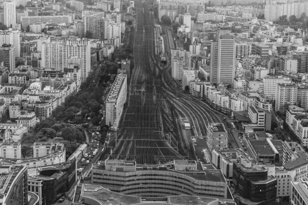 Uma Imagem Aérea Escala Cinza Dos Edifícios Cidade — Fotografia de Stock