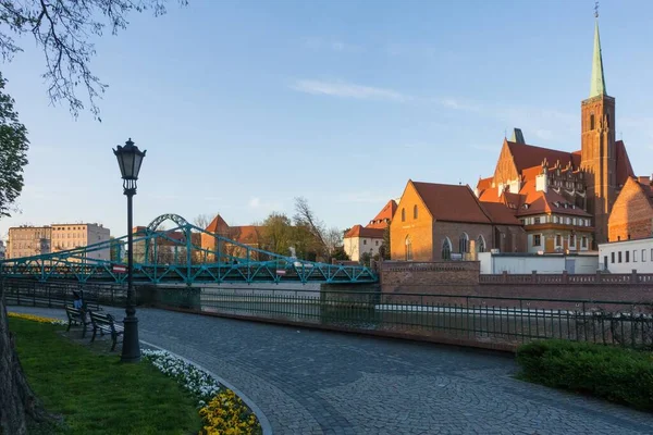 Aziz John Katedrali Vaftizci Odra Nehri Gün Batımında Wroclaw Polonya — Stok fotoğraf
