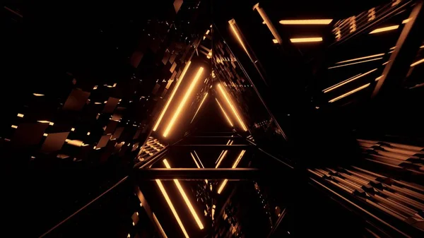 Corredor Futurista Forma Triangular Com Luzes Douradas Brilhantes — Fotografia de Stock
