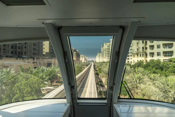 View Palm Jumeirah Monorail Train Sunlight Dubai Uae — Stock Photo, Image