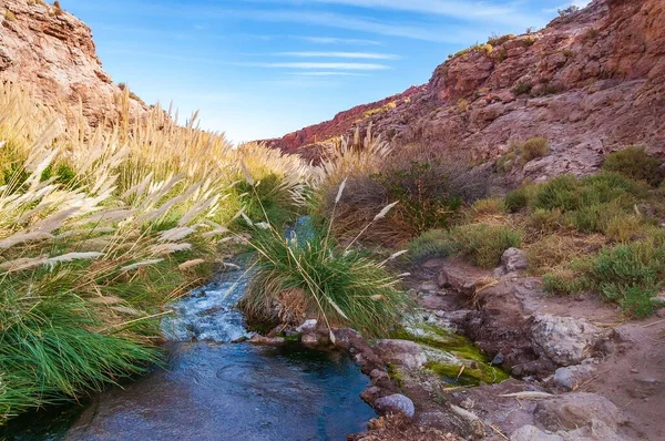 Una Hermosa Toma Una Fuente Termal Rodeada Rocas Desierto San —  Fotos de Stock