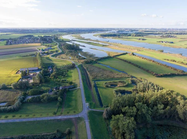 Sağdaki Everdingen Nehir Leki Köyünün Tipik Bir Hollanda Manzarasının Havadan — Stok fotoğraf