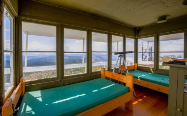 PLUMAS NATIONAL FOREST, UNITED STATES - Jul 01, 2019: Plumas National Forest, California - July 2020: Visitors can hike to and rent the Black Mountain Fire Lookout for overnight stays. clipart